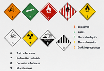 ADR class labels for dangerous goods transport in Europe