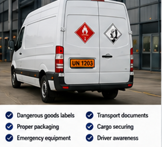 Delivery van transporting dangerous goods under ADR rules in Europe