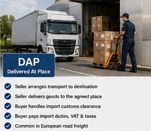 Truck delivering cargo to customer destination under DAP shipping terms