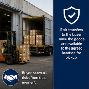 Cargo pickup at warehouse showing risk transfer under EXW shipping rules