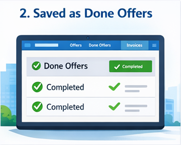 User dashboard showing completed transport jobs stored as Done Offers on ExusTrans